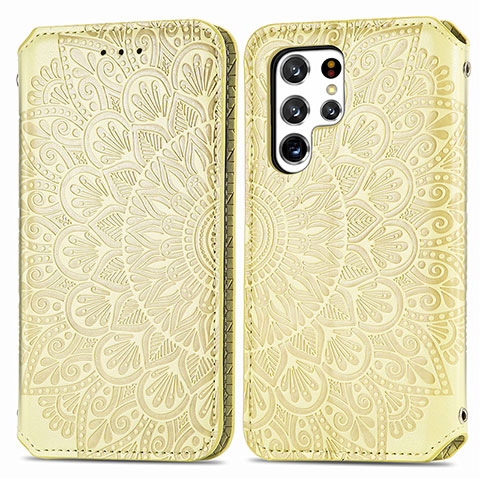 Custodia Portafoglio In Pelle Fantasia Modello Cover con Supporto per Samsung Galaxy S22 Ultra 5G Giallo