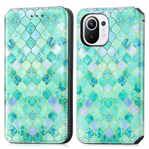 Custodia Portafoglio In Pelle Fantasia Modello Cover con Supporto per Xiaomi Mi 11 5G Verde