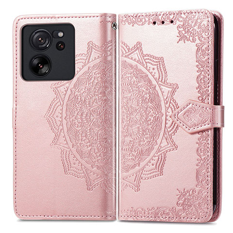 Custodia Portafoglio In Pelle Fantasia Modello Cover con Supporto per Xiaomi Mi 13T 5G Oro Rosa