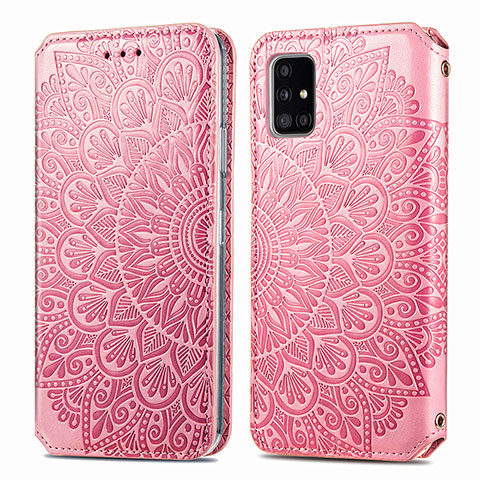 Custodia Portafoglio In Pelle Fantasia Modello Cover con Supporto S01D per Samsung Galaxy A51 4G Oro Rosa