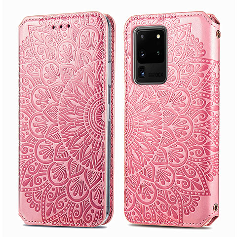 Custodia Portafoglio In Pelle Fantasia Modello Cover con Supporto S01D per Samsung Galaxy S20 Ultra 5G Oro Rosa
