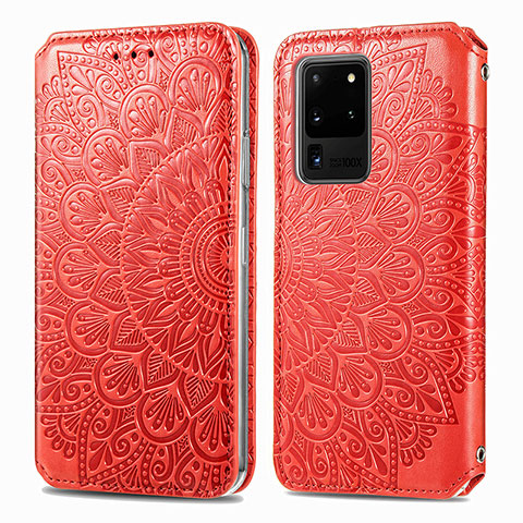 Custodia Portafoglio In Pelle Fantasia Modello Cover con Supporto S01D per Samsung Galaxy S20 Ultra Rosso