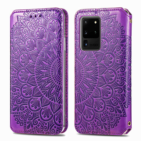 Custodia Portafoglio In Pelle Fantasia Modello Cover con Supporto S01D per Samsung Galaxy S20 Ultra Viola