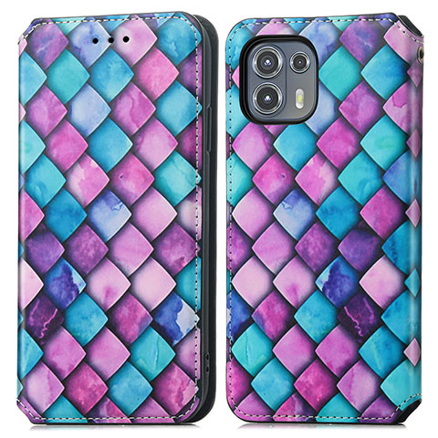 Custodia Portafoglio In Pelle Fantasia Modello Cover con Supporto S02D per Motorola Moto Edge 20 Lite 5G Viola