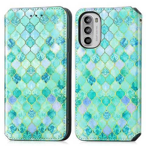 Custodia Portafoglio In Pelle Fantasia Modello Cover con Supporto S02D per Motorola MOTO G52 Verde