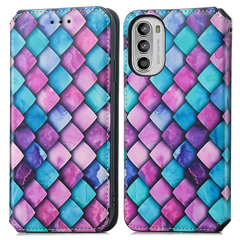 Custodia Portafoglio In Pelle Fantasia Modello Cover con Supporto S02D per Motorola MOTO G52 Viola