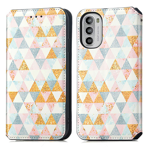 Custodia Portafoglio In Pelle Fantasia Modello Cover con Supporto S02D per Motorola Moto G71s 5G Bianco