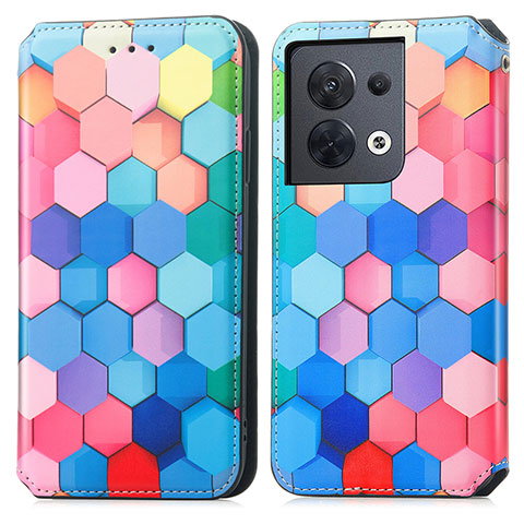 Custodia Portafoglio In Pelle Fantasia Modello Cover con Supporto S02D per Oppo Reno8 5G Colorato