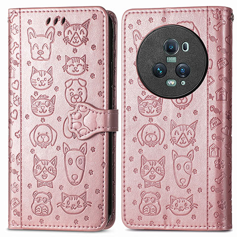 Custodia Portafoglio In Pelle Fantasia Modello Cover con Supporto S03D per Huawei Honor Magic5 Pro 5G Oro Rosa