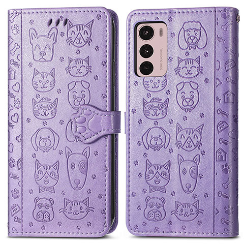 Custodia Portafoglio In Pelle Fantasia Modello Cover con Supporto S03D per Motorola Moto G42 Viola