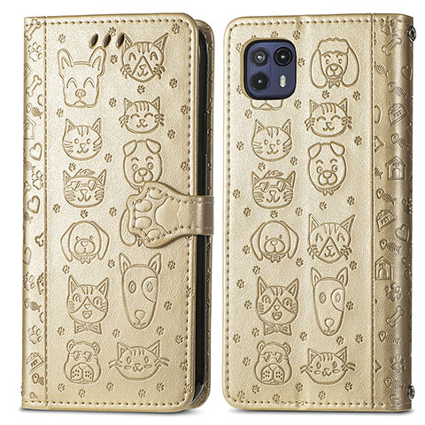 Custodia Portafoglio In Pelle Fantasia Modello Cover con Supporto S03D per Motorola Moto G50 5G Oro