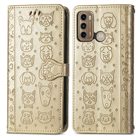 Custodia Portafoglio In Pelle Fantasia Modello Cover con Supporto S03D per Motorola Moto G60 Oro