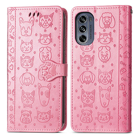 Custodia Portafoglio In Pelle Fantasia Modello Cover con Supporto S03D per Motorola Moto G62 5G Rosa