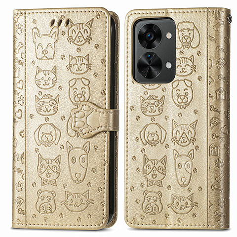 Custodia Portafoglio In Pelle Fantasia Modello Cover con Supporto S03D per OnePlus Nord 2T 5G Oro