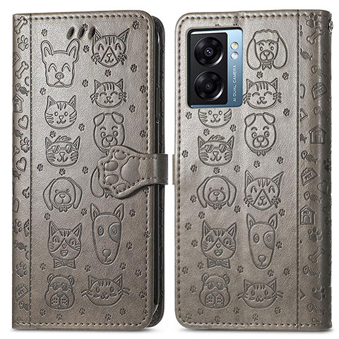 Custodia Portafoglio In Pelle Fantasia Modello Cover con Supporto S03D per Oppo A56S 5G Grigio