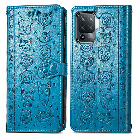 Custodia Portafoglio In Pelle Fantasia Modello Cover con Supporto S03D per Oppo A94 4G Blu