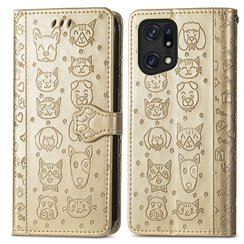 Custodia Portafoglio In Pelle Fantasia Modello Cover con Supporto S03D per Oppo Find X5 5G Oro