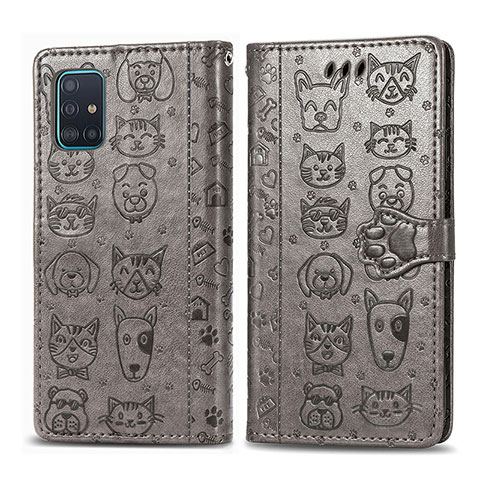 Custodia Portafoglio In Pelle Fantasia Modello Cover con Supporto S03D per Samsung Galaxy A51 4G Grigio