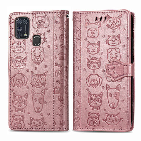 Custodia Portafoglio In Pelle Fantasia Modello Cover con Supporto S03D per Samsung Galaxy M21s Rosa