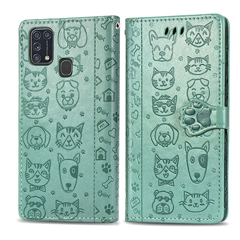 Custodia Portafoglio In Pelle Fantasia Modello Cover con Supporto S03D per Samsung Galaxy M21s Verde