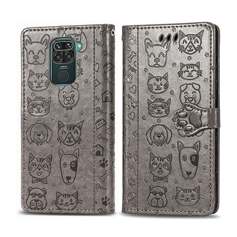 Custodia Portafoglio In Pelle Fantasia Modello Cover con Supporto S03D per Xiaomi Redmi Note 9 Grigio