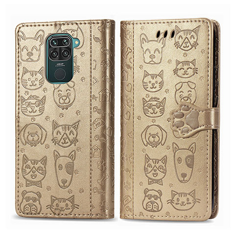Custodia Portafoglio In Pelle Fantasia Modello Cover con Supporto S03D per Xiaomi Redmi Note 9 Oro