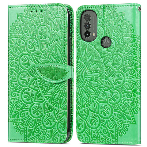 Custodia Portafoglio In Pelle Fantasia Modello Cover con Supporto S04D per Motorola Moto E40 Verde