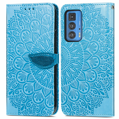 Custodia Portafoglio In Pelle Fantasia Modello Cover con Supporto S04D per Motorola Moto Edge 20 Pro 5G Blu