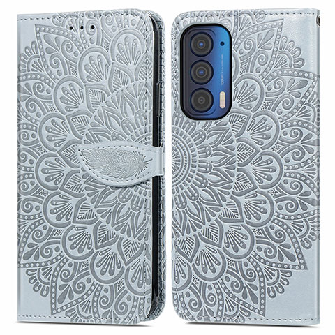 Custodia Portafoglio In Pelle Fantasia Modello Cover con Supporto S04D per Motorola Moto Edge (2021) 5G Grigio