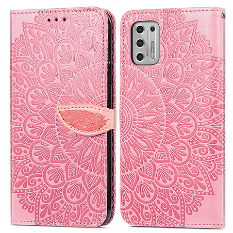 Custodia Portafoglio In Pelle Fantasia Modello Cover con Supporto S04D per Motorola Moto G Stylus (2021) Oro Rosa