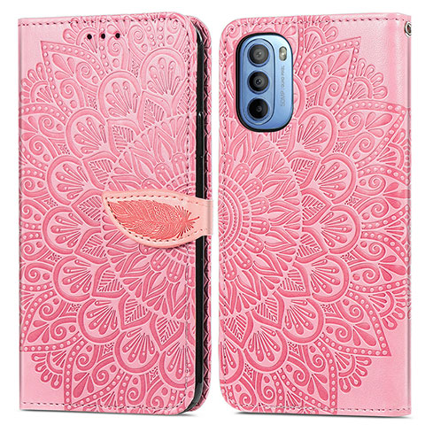 Custodia Portafoglio In Pelle Fantasia Modello Cover con Supporto S04D per Motorola Moto G41 Oro Rosa