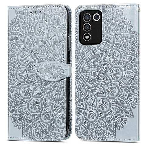 Custodia Portafoglio In Pelle Fantasia Modello Cover con Supporto S04D per Oppo K9S 5G Grigio