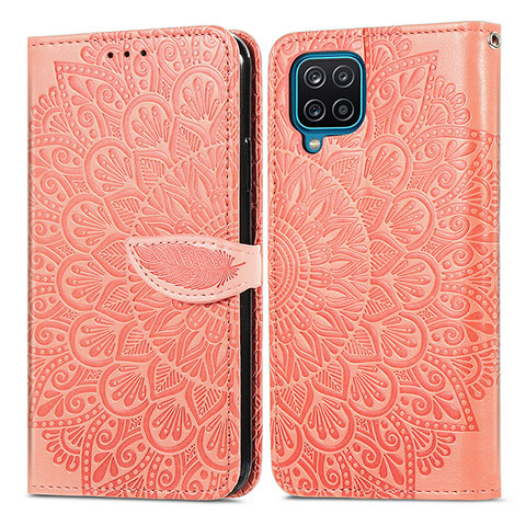 Custodia Portafoglio In Pelle Fantasia Modello Cover con Supporto S04D per Samsung Galaxy F12 Arancione