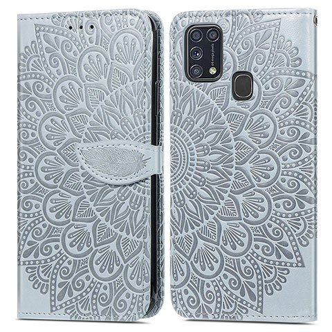 Custodia Portafoglio In Pelle Fantasia Modello Cover con Supporto S04D per Samsung Galaxy M21s Grigio