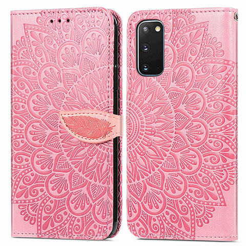 Custodia Portafoglio In Pelle Fantasia Modello Cover con Supporto S04D per Samsung Galaxy S20 5G Oro Rosa