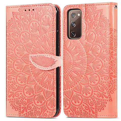 Custodia Portafoglio In Pelle Fantasia Modello Cover con Supporto S04D per Samsung Galaxy S20 FE 5G Arancione