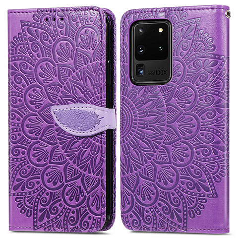 Custodia Portafoglio In Pelle Fantasia Modello Cover con Supporto S04D per Samsung Galaxy S20 Ultra 5G Viola