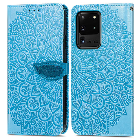 Custodia Portafoglio In Pelle Fantasia Modello Cover con Supporto S04D per Samsung Galaxy S20 Ultra Blu