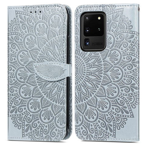 Custodia Portafoglio In Pelle Fantasia Modello Cover con Supporto S04D per Samsung Galaxy S20 Ultra Grigio