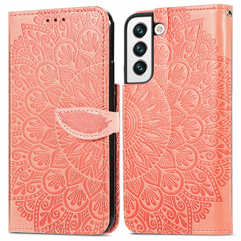 Custodia Portafoglio In Pelle Fantasia Modello Cover con Supporto S04D per Samsung Galaxy S21 FE 5G Arancione