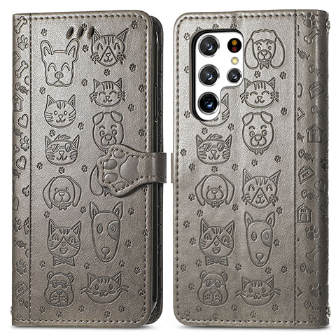 Custodia Portafoglio In Pelle Fantasia Modello Cover con Supporto S05D per Samsung Galaxy S21 Ultra 5G Grigio