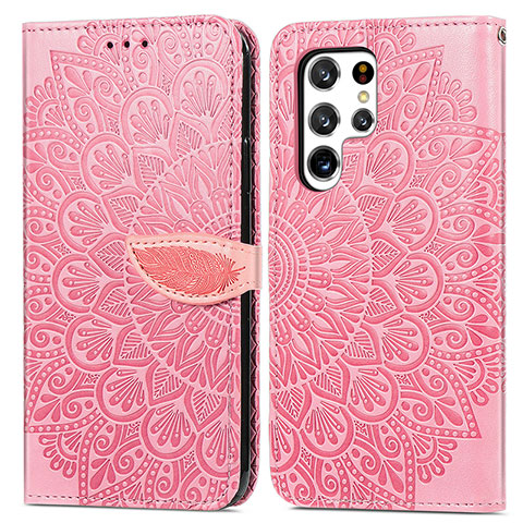 Custodia Portafoglio In Pelle Fantasia Modello Cover con Supporto S07D per Samsung Galaxy S21 Ultra 5G Oro Rosa