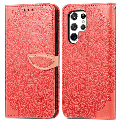 Custodia Portafoglio In Pelle Fantasia Modello Cover con Supporto S07D per Samsung Galaxy S21 Ultra 5G Rosso