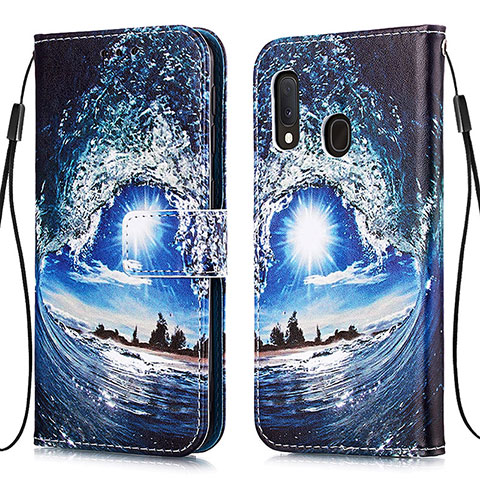 Custodia Portafoglio In Pelle Fantasia Modello Cover con Supporto Y02B per Samsung Galaxy A20e Blu Notte