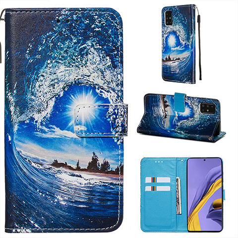 Custodia Portafoglio In Pelle Fantasia Modello Cover con Supporto Y02B per Samsung Galaxy A51 5G Blu Notte