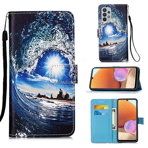 Custodia Portafoglio In Pelle Fantasia Modello Cover con Supporto Y02B per Samsung Galaxy M32 5G Blu Notte