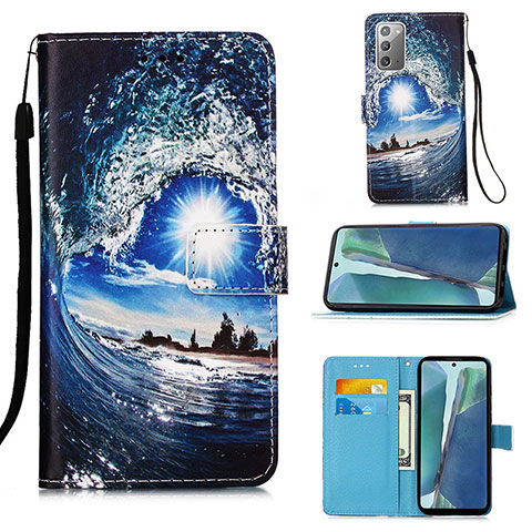 Custodia Portafoglio In Pelle Fantasia Modello Cover con Supporto Y02B per Samsung Galaxy Note 20 5G Blu Notte