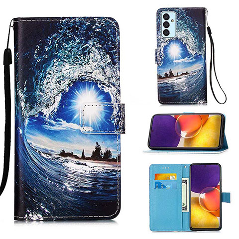 Custodia Portafoglio In Pelle Fantasia Modello Cover con Supporto Y02B per Samsung Galaxy Quantum2 5G Blu Notte