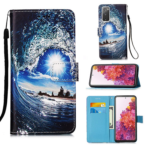 Custodia Portafoglio In Pelle Fantasia Modello Cover con Supporto Y02B per Samsung Galaxy S20 Lite 5G Blu Notte