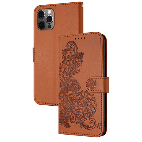 Custodia Portafoglio In Pelle Fantasia Modello Cover con Supporto Y02X per Apple iPhone 13 Pro Marrone